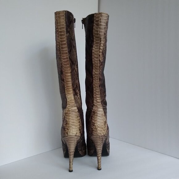 Charles David  Real Snakeskin Stiletto Heel Pointy Toe Knee High Boots Size 10 - Picture 3 of 16